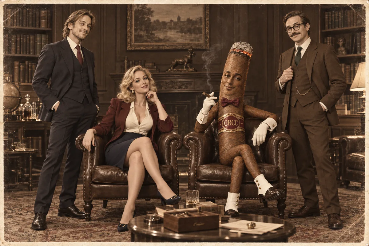 Portrait ancien des fondateurs du CRCC : Louis debout à gauche, Pipa et Cigarolo assis au centre, Julien debout à droite.